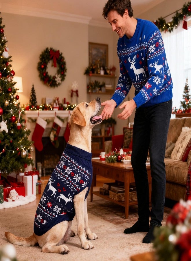 كولتيل كنزة عيد الميلاد للكلاب من كولتايل، كنزة شتوية كلاسيكية محبوكة، بنقشة غزال الرنة وندفة الثلج، ملابس شتوية دافئة وسميكة للحيوانات الأليفة، كنزات محبوكة للكلاب الصغيرة والمتوسطة والكبيرة، لون أزرق داكن متوسط - Image 5